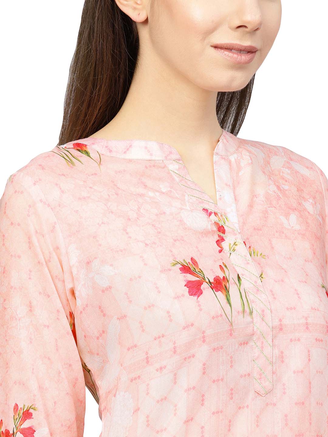 Ahalyaa Printed Floral Muslin Straight Kurta For Women | Swadesiicart