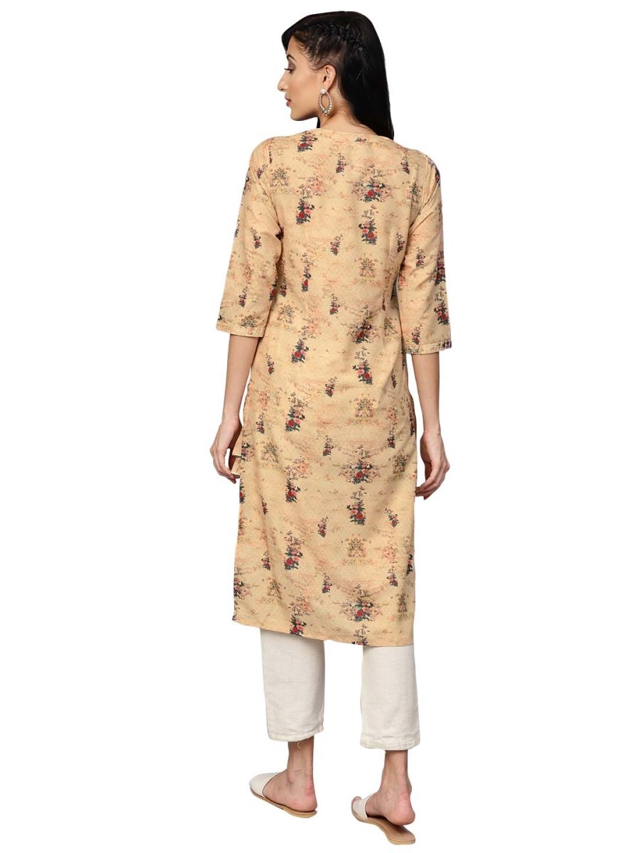 Ahalyaa Beige Dusty Print Straight Kurta For Women | Swadesiicart