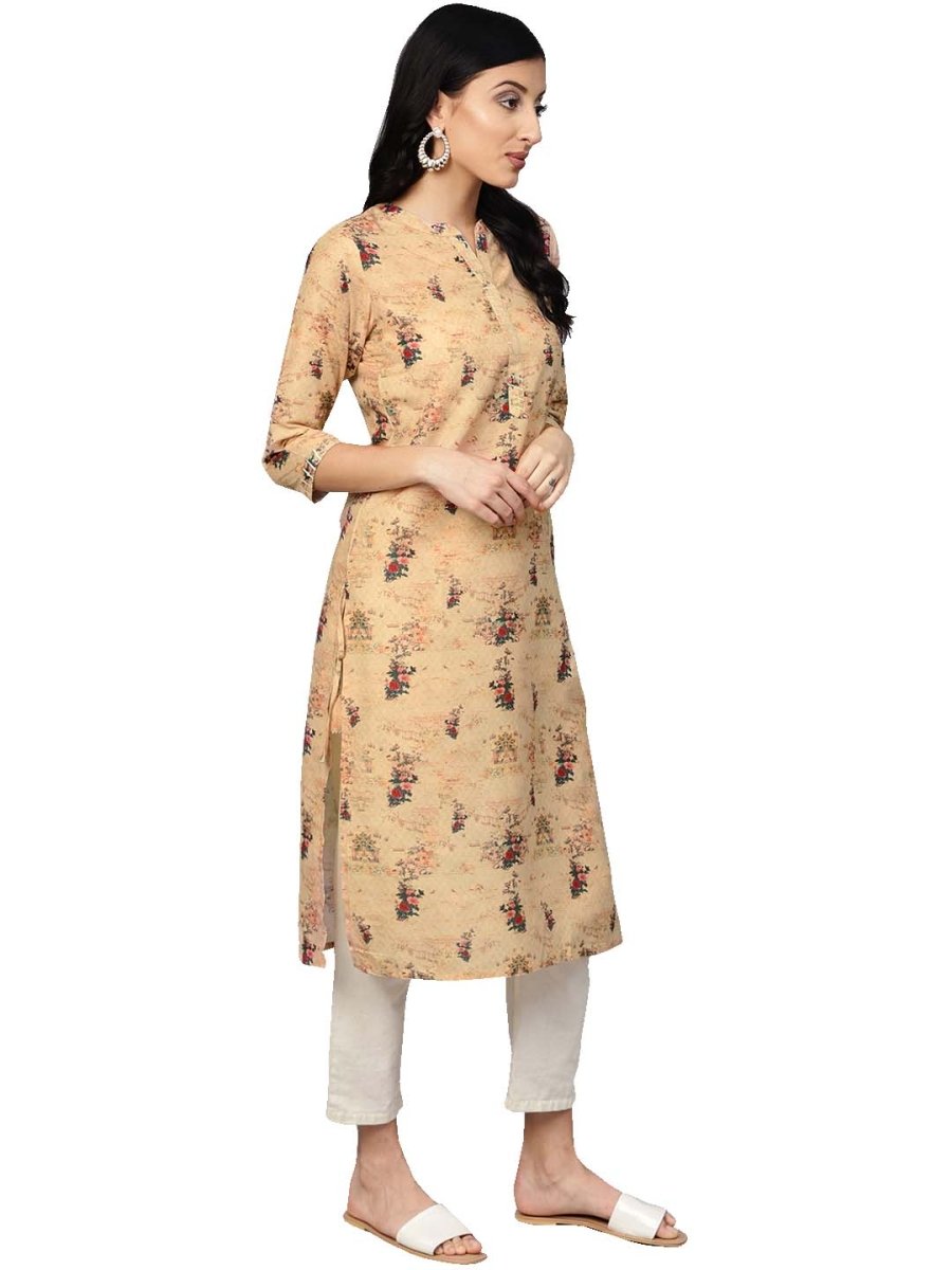 Ahalyaa Beige Dusty Print Straight Kurta For Women | Swadesiicart