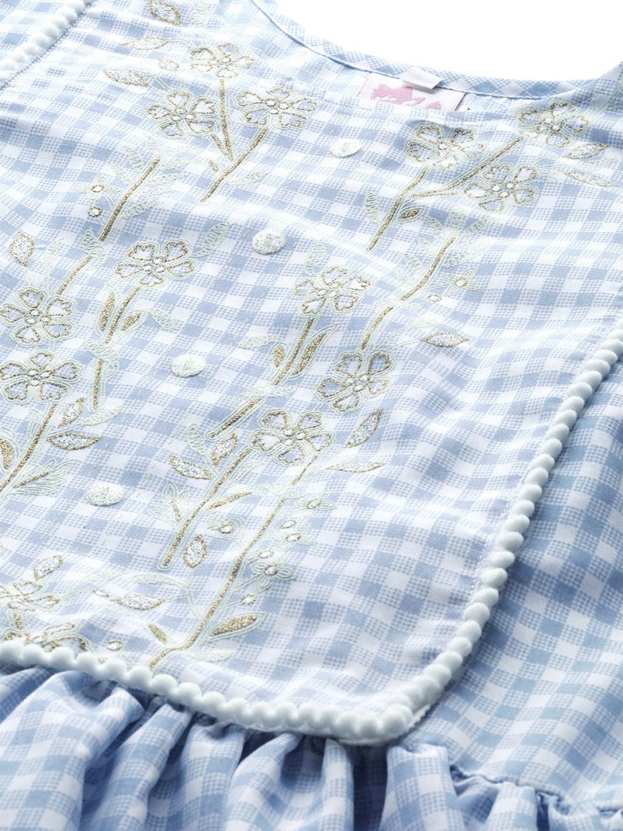 Ahalyaa Women Blue & White Checked A-Line Top | Swadesiicart