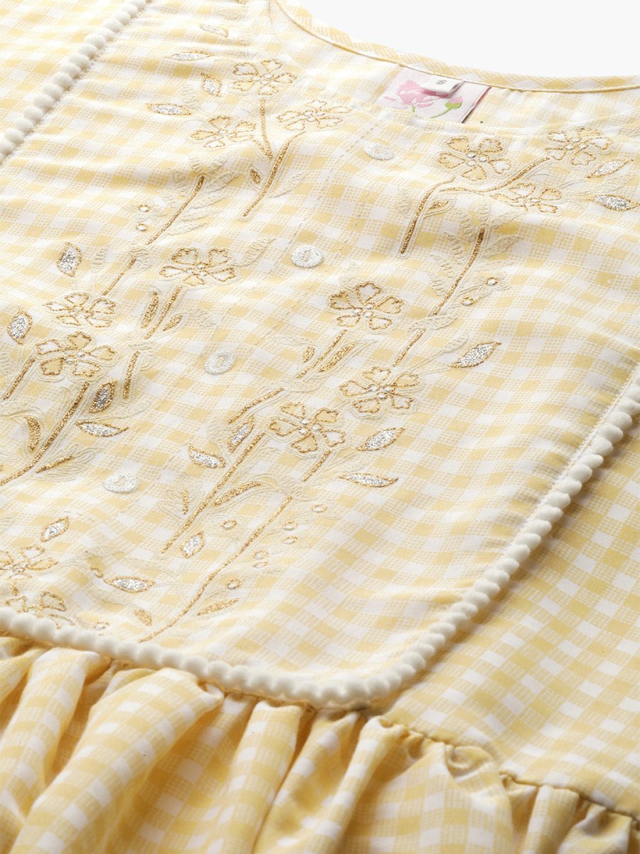 Ahalyaa Yellow & White Checked A-Line Top | Swadesiicart