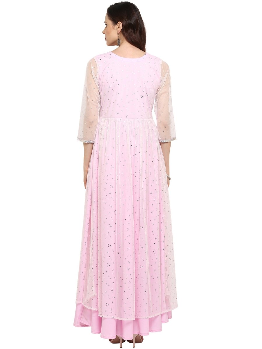Ahalyaa Women's Stylist Double Layered Light Pink Indo Western Kurta Dress | Swadesiicart