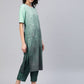 Ahalyaa Women Sea Green & Blue Printed Kurta With Trousers | Swadesiicart