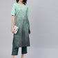 Ahalyaa Women Sea Green & Blue Printed Kurta With Trousers | Swadesiicart