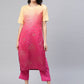 Ahalyaa Women Pink & Golden Dyed Printed Kurta With Trousers | Swadesiicart
