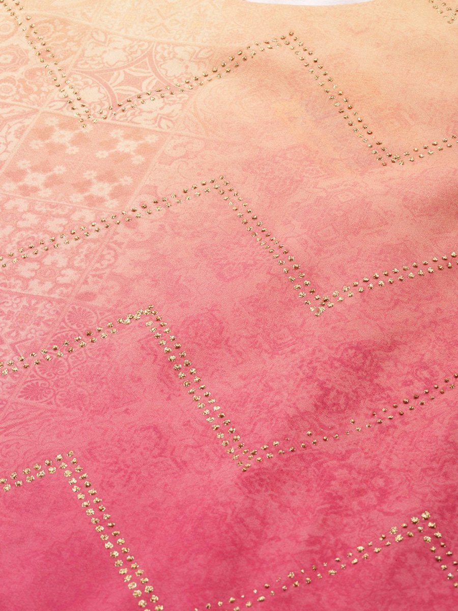 Ahalyaa Women Pink & Golden Dyed Printed Kurta With Trousers | Swadesiicart