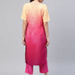 Ahalyaa Women Pink & Golden Dyed Printed Kurta With Trousers | Swadesiicart
