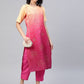 Ahalyaa Women Pink & Golden Dyed Printed Kurta With Trousers | Swadesiicart