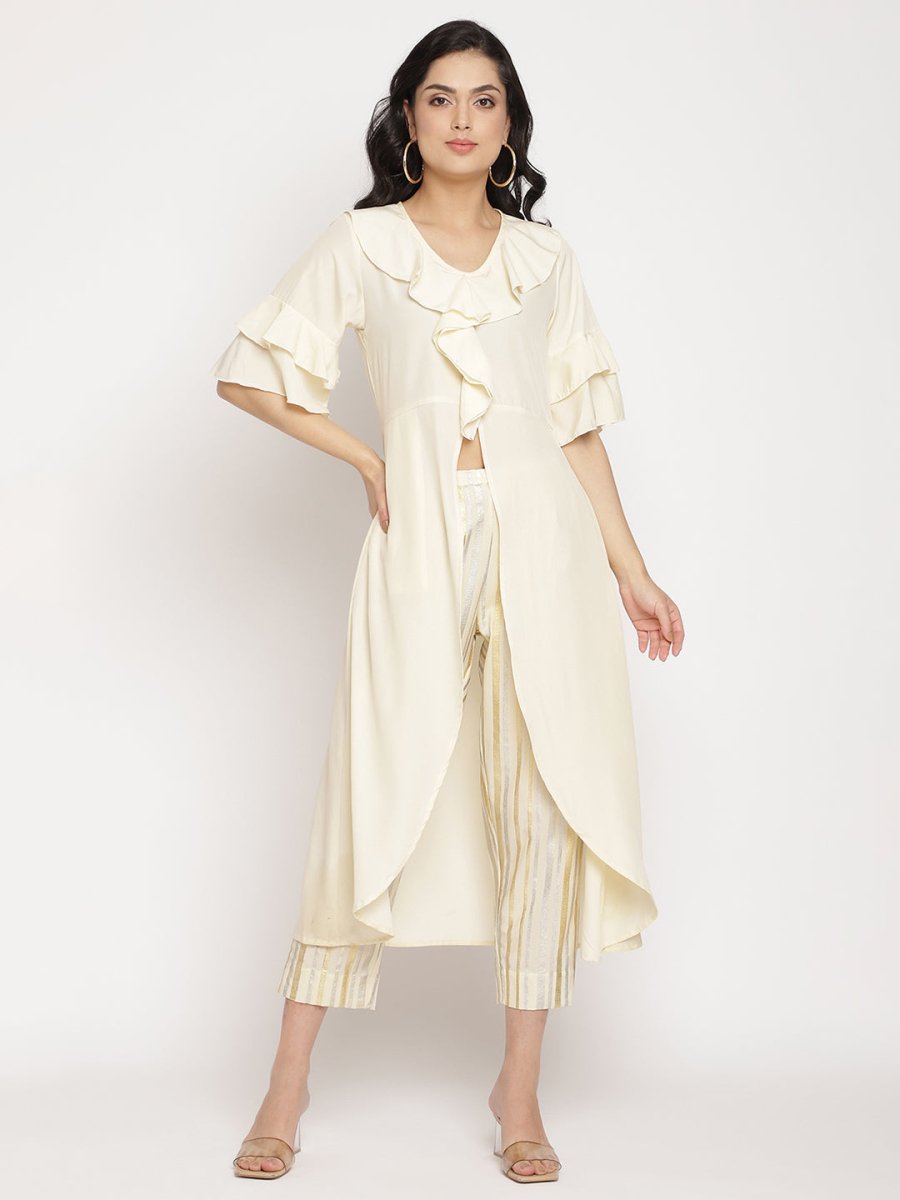 Ahalyaa Off White Layered Kurta with Trousers | Swadesiicart