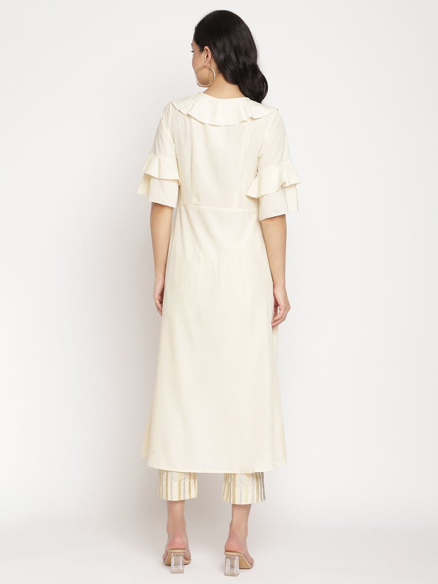 Ahalyaa Off White Layered Kurta with Trousers | Swadesiicart