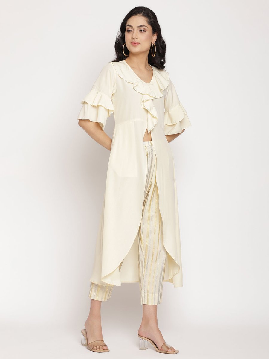 Ahalyaa Off White Layered Kurta with Trousers | Swadesiicart