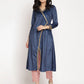 Ahalyaa Women's Navy Solid Velvet Angrakha Kurta With Gold Printed Pant | Swadesiicart