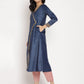 Ahalyaa Women's Navy Solid Velvet Angrakha Kurta With Gold Printed Pant | Swadesiicart