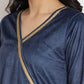 Ahalyaa Women's Navy Solid Velvet Angrakha Kurta With Gold Printed Pant | Swadesiicart