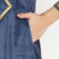 Ahalyaa Women's Navy Solid Velvet Angrakha Kurta With Gold Printed Pant | Swadesiicart