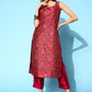 Ahalyaa Burgundy Ethnic Motif Woven Design Sleeveless Kurta | Swadesiicart