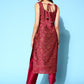 Ahalyaa Burgundy Ethnic Motif Woven Design Sleeveless Kurta | Swadesiicart