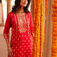 Ahalyaa Women Red Ethnic Motifs Kurta with Trousers | Swadesiicart