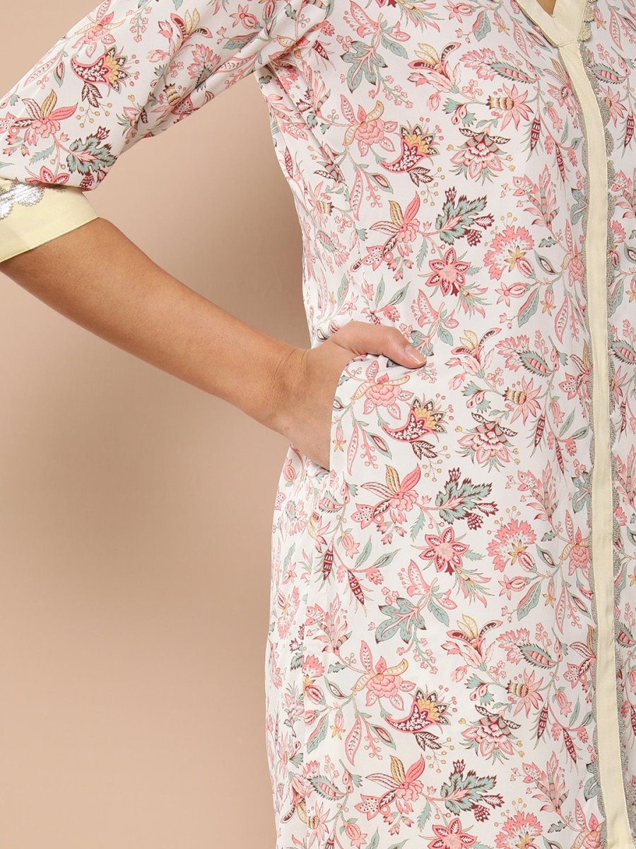 Ahalyaa Women Pink Floral Printed Pleated Gotta Patti Kurta with Palazzos | Swadesiicart