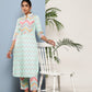 Ahalyaa Women Turquoise Blue Printed Gotta Patti Kurta with Trousers | Swadesiicart