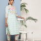 Ahalyaa Women Turquoise Blue Printed Gotta Patti Kurta with Trousers | Swadesiicart