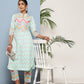 Ahalyaa Women Turquoise Blue Printed Gotta Patti Kurta with Trousers | Swadesiicart