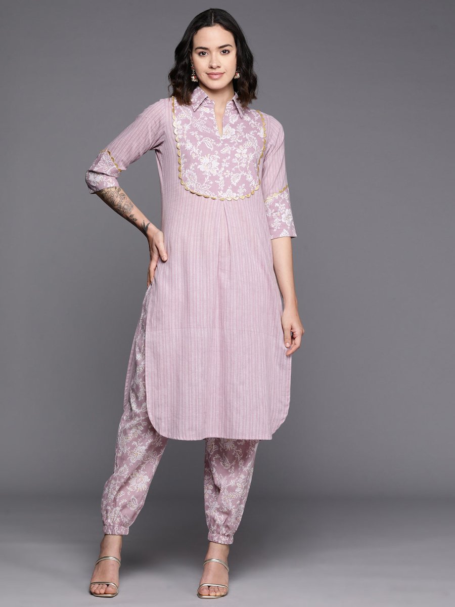 Ahalyaa Floral Printed Regular Gotta Patti Pure Cotton Kurta With Salwar | Swadesiicart