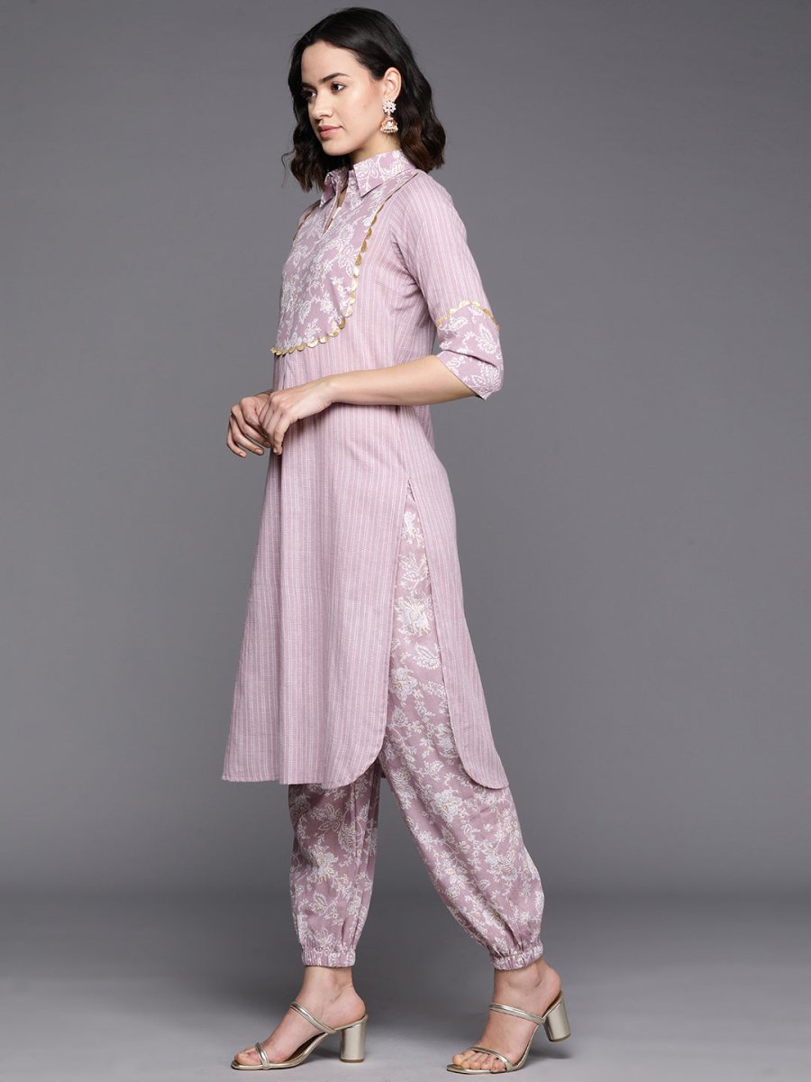 Ahalyaa Floral Printed Regular Gotta Patti Pure Cotton Kurta With Salwar | Swadesiicart