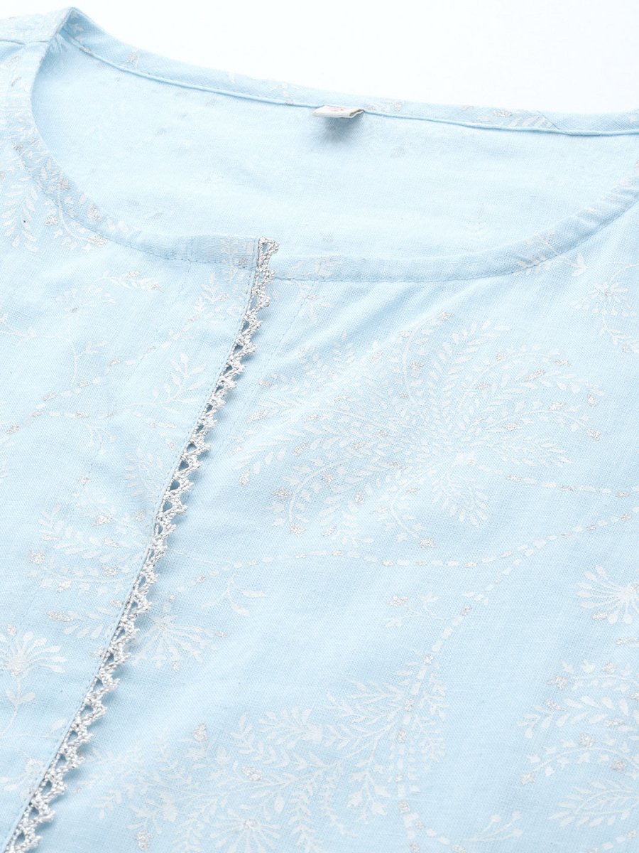 Ahalyaa Floral Printed Regular Pure Cotton Kurta With Palazzos | Swadesiicart