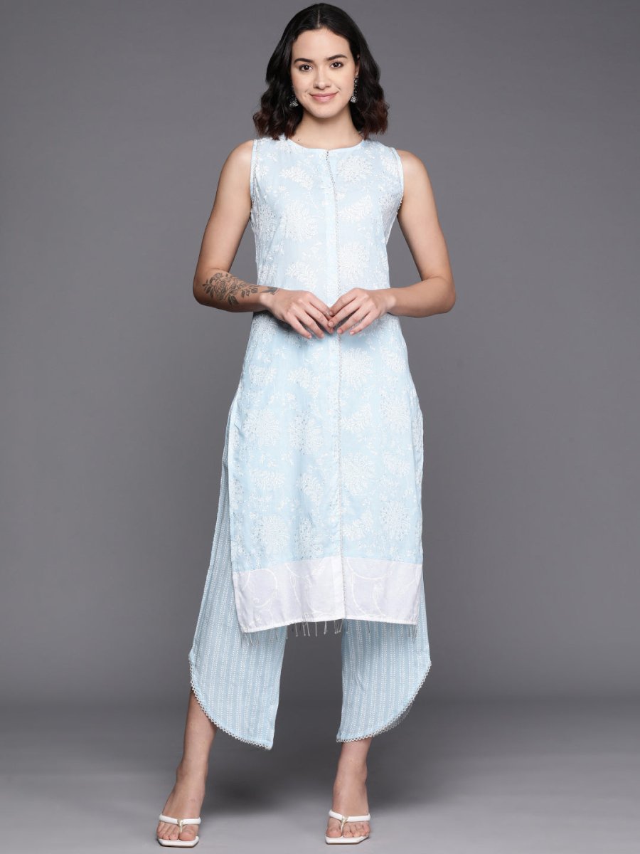 Ahalyaa Floral Printed Regular Pure Cotton Kurta With Palazzos | Swadesiicart