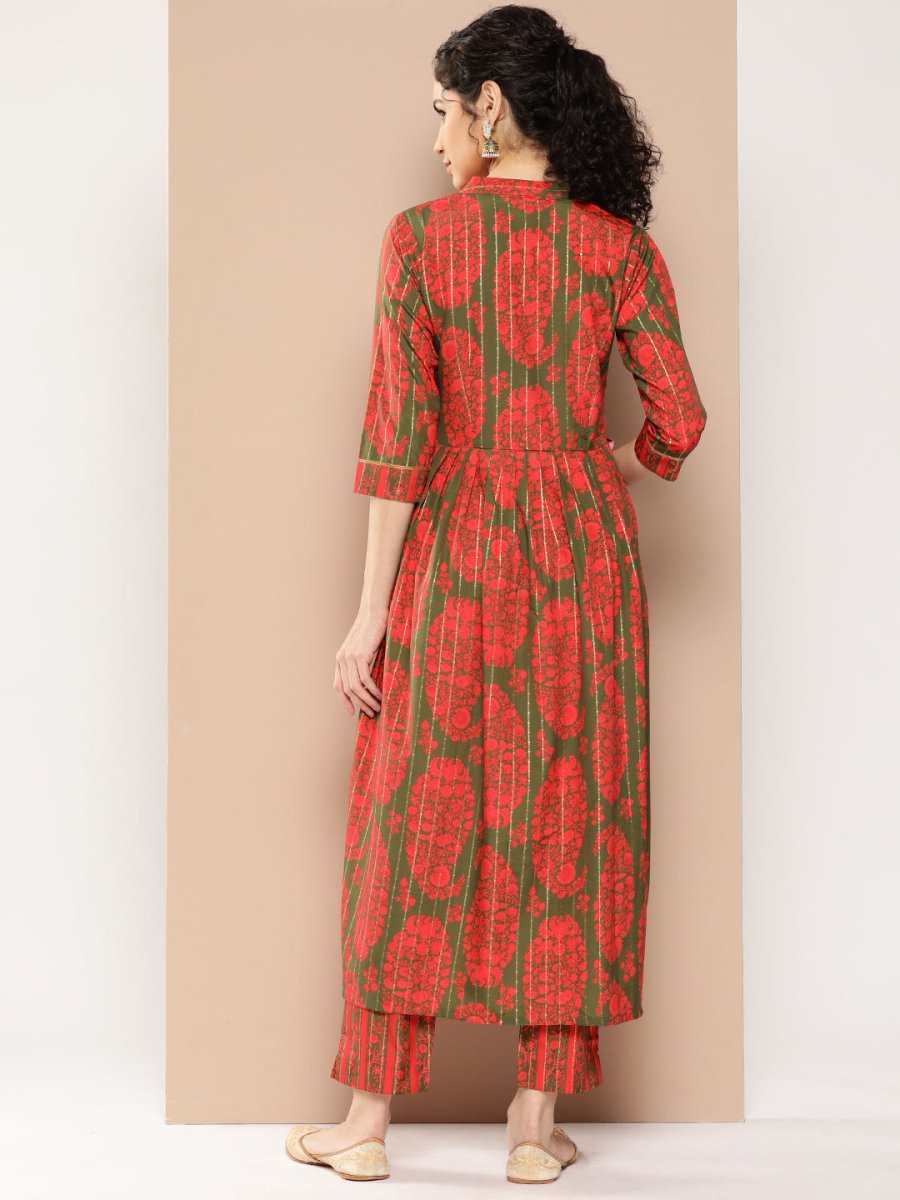 Ahalyaa Women Floral Printed Pleated Gotta Patti Kurta with Trousers | Swadesiicart