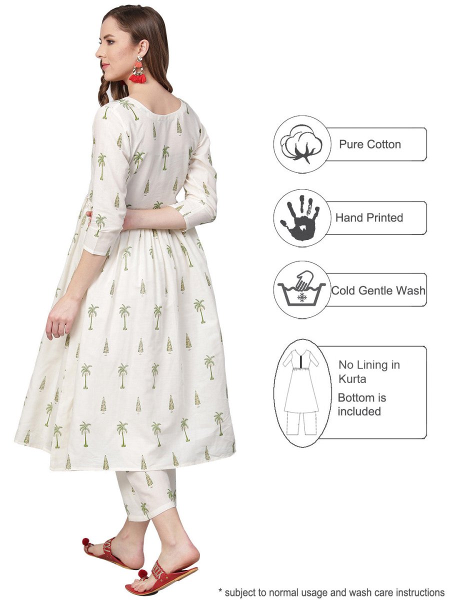 Ahalyaa Pure Cotton Off White Gathered Kurta With Pant | Swadesiicart