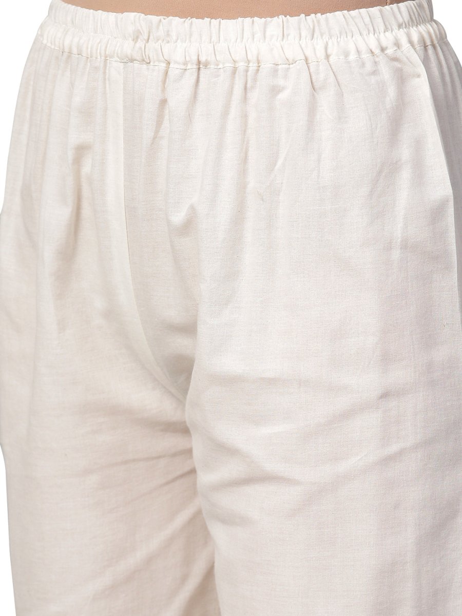 Ahalyaa Pure Cotton Off White Gathered Kurta With Pant | Swadesiicart