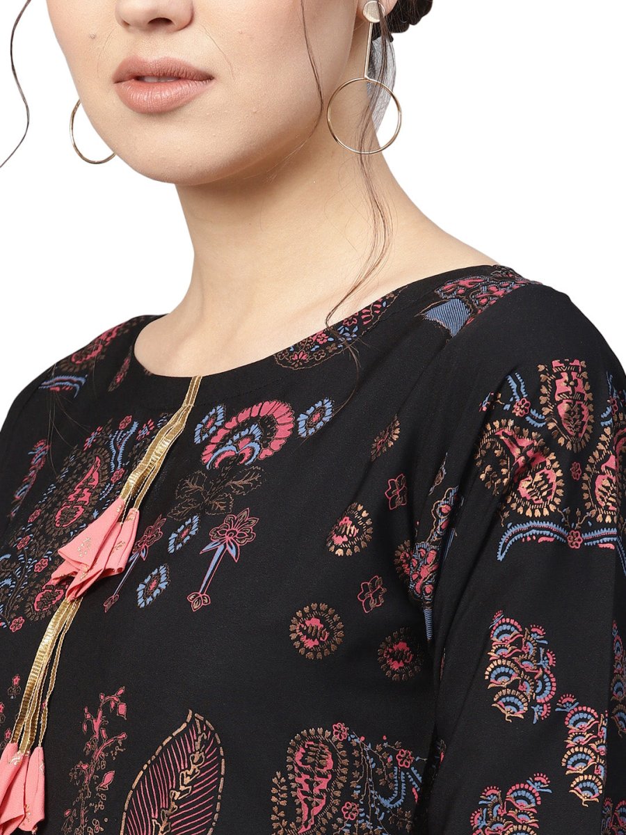 Ahalyaa Black Poly Crepe A-Line Kurta Set | Swadesiicart
