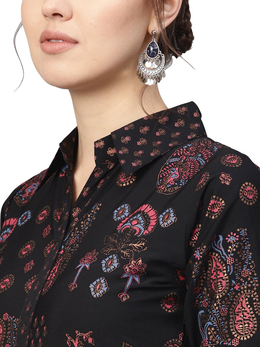 Ahalyaa Black Poly Crepe Pathani Kurta Set | Swadesiicart