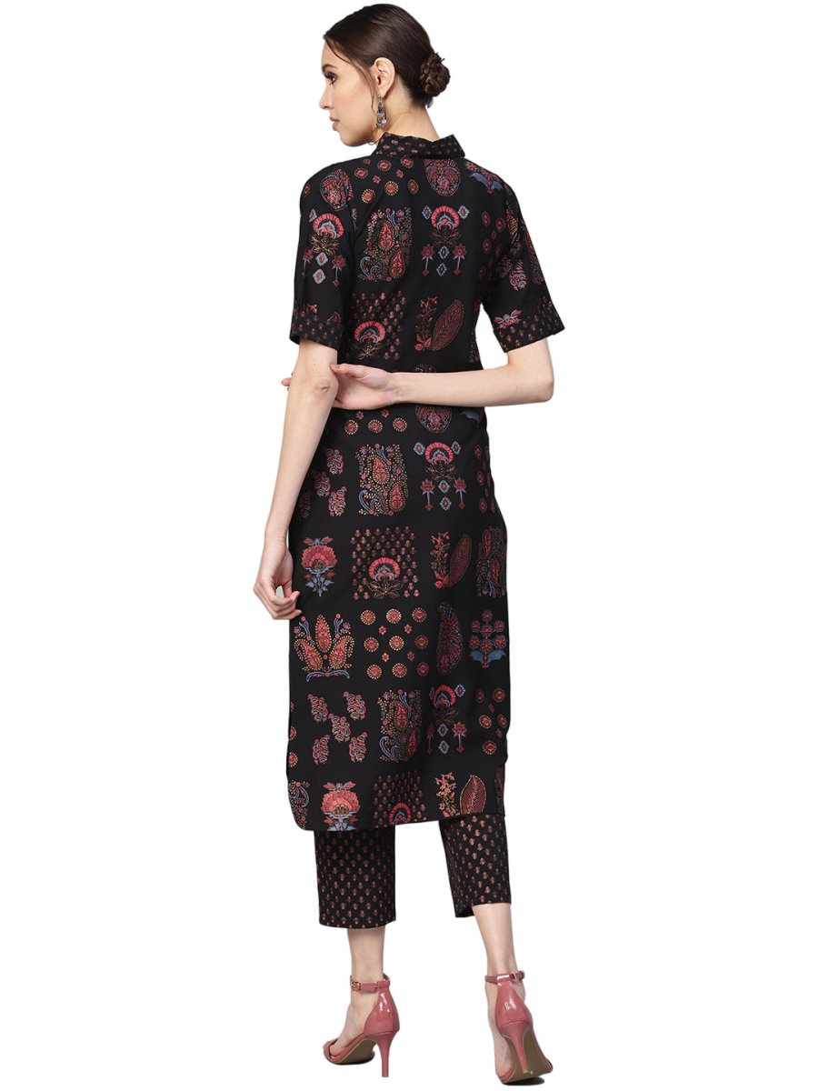 Ahalyaa Black Poly Crepe Pathani Kurta Set | Swadesiicart