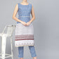 Ahalyaa Women Blue & White Printed Kurta with Trousers | Swadesiicart