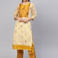 Ahalyaa Women Beige & Mustard Yellow Printed Kurta with Trouser | Swadesiicart