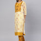 Ahalyaa Women Beige & Mustard Yellow Printed Kurta with Trousers | Swadesiicart