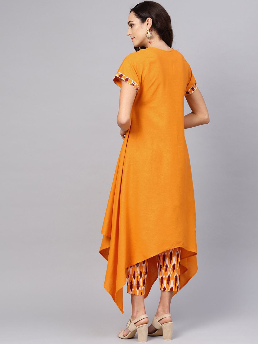 Ahalyaa Mustard Solid Kimono Style Cotton Kurta Set | Swadesiicart