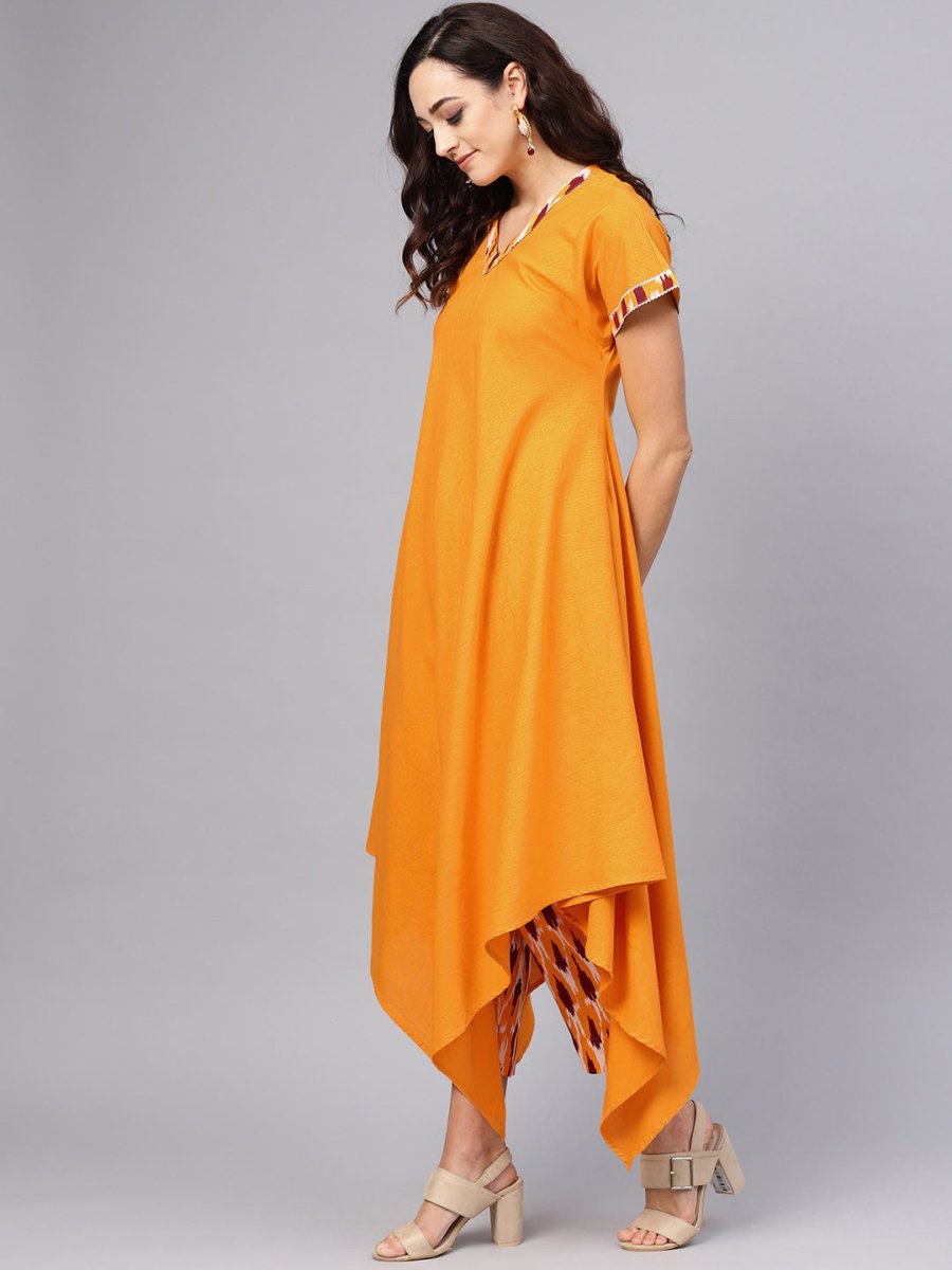 Ahalyaa Mustard Solid Kimono Style Cotton Kurta Set | Swadesiicart