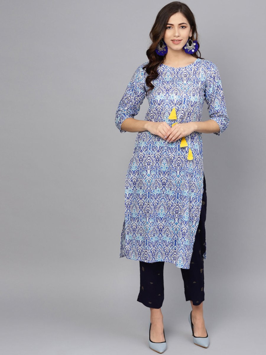 Ahalyaa Blue Straight Kurta with Pant | Swadesiicart