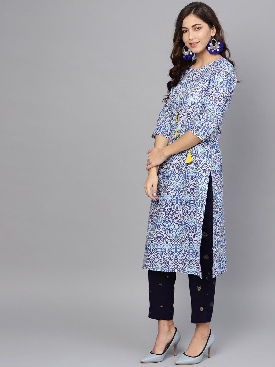 Ahalyaa Blue Straight Kurta with Pant | Swadesiicart