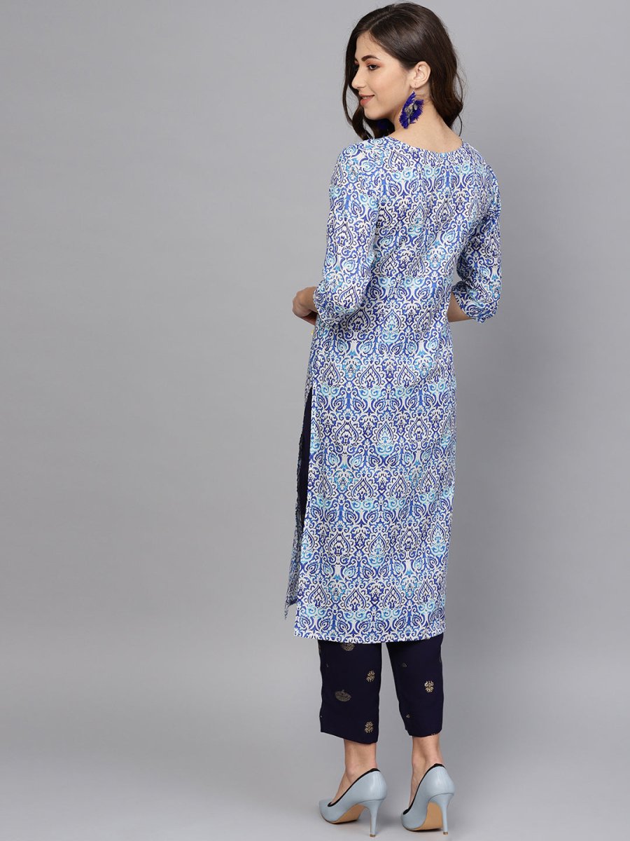 Ahalyaa Blue Straight Kurta with Pant | Swadesiicart