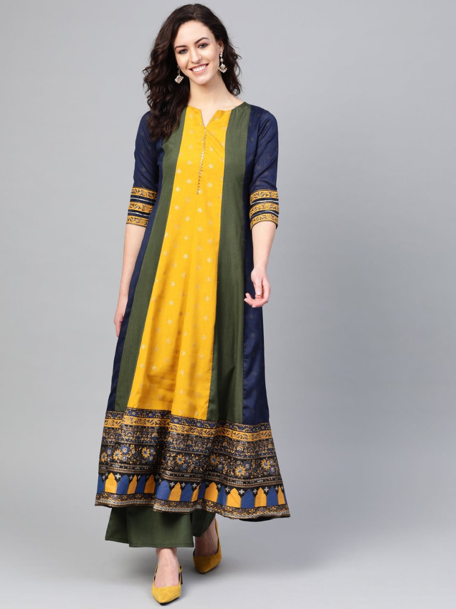 Ahalyaa Pleated Kurta with Palazzo Set | Swadesiicart