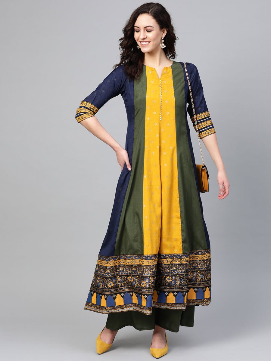 Ahalyaa Pleated Kurta with Palazzo Set | Swadesiicart