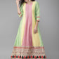 Ahalyaa Women Pink & Yellow Colourblocked Kurta with Palazzos | Swadesiicart