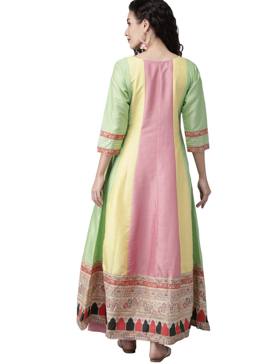 Ahalyaa Women Pink & Yellow Colourblocked Kurta with Palazzos | Swadesiicart