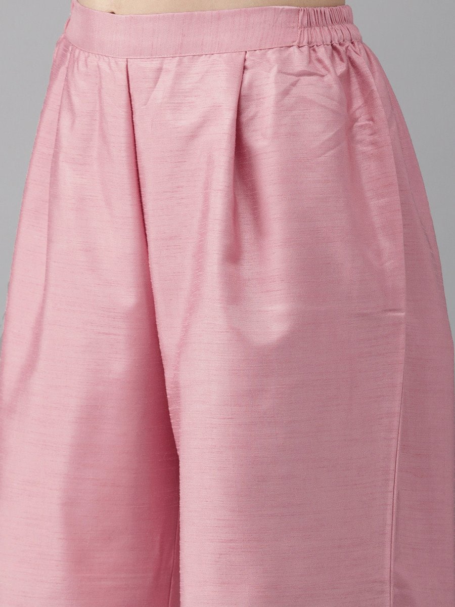 Ahalyaa Women Pink & Yellow Colourblocked Kurta with Palazzos | Swadesiicart