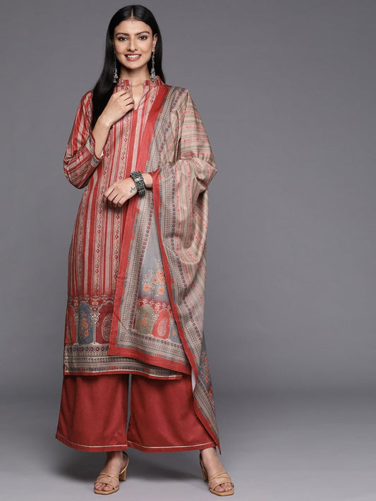 Ahalyaa Women Maroon Printed Gotta Patti Velvet Kurta with Palazzos & With Dupatta | Swadesiicart